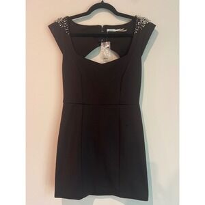 Kimchi Blue Black Studded Shoulder Cutout Back Mini Dress Size M Sweetheart Neck